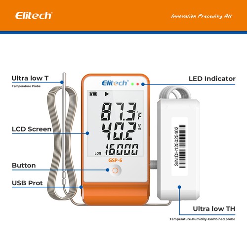 Elitech GSP-6 data logger di temperatura registratore di umidità sensore esterno porta USB - Foto 21 di 23