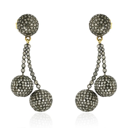 Boucles D'oreilles Pendantes En Argent 925 - Diamants Naturels Pavés 0.42 Ct - Fait Main - Personnalisables