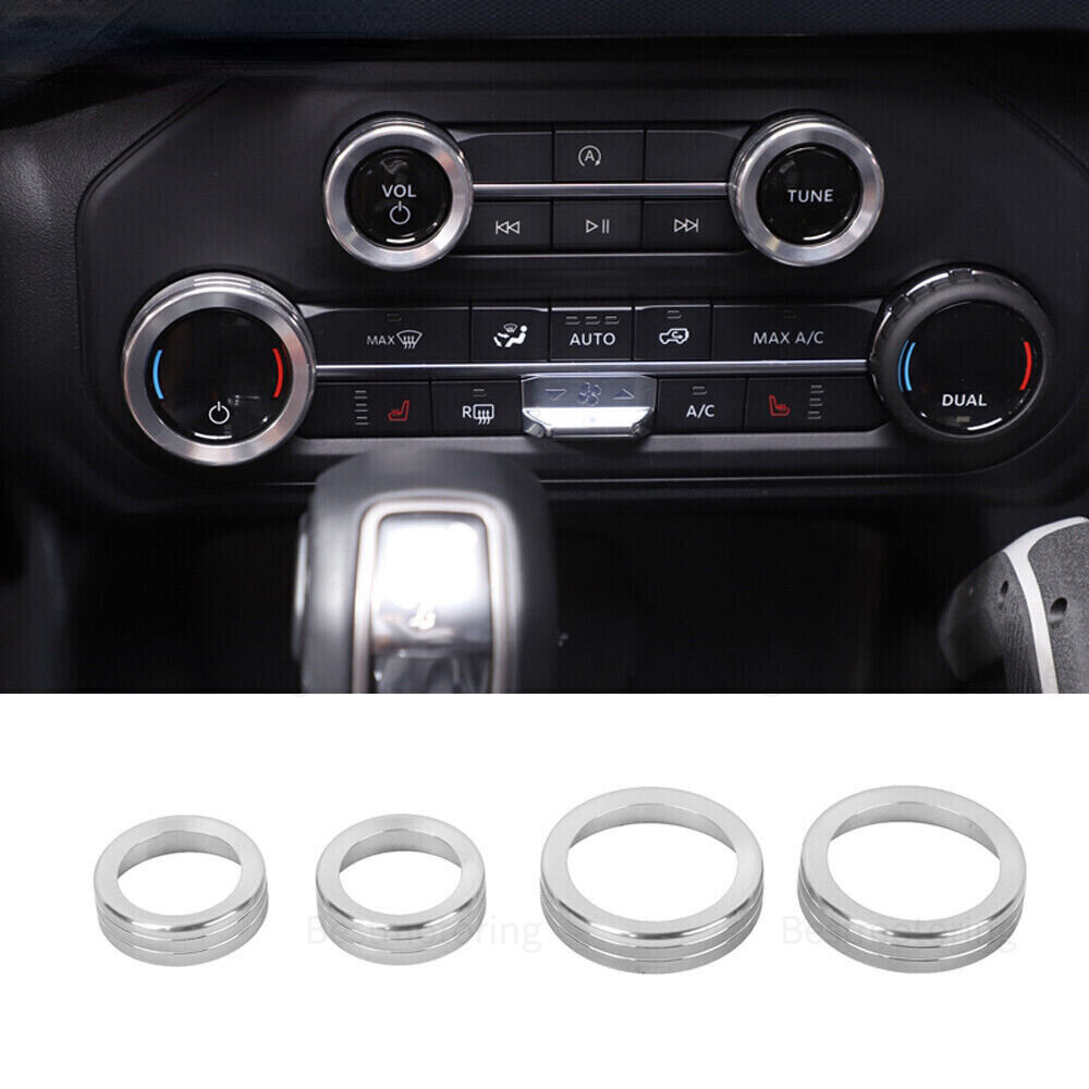 Silver Air Condition Audio Switch Knob Trim For Ford Bronco 2021-23 Accessories