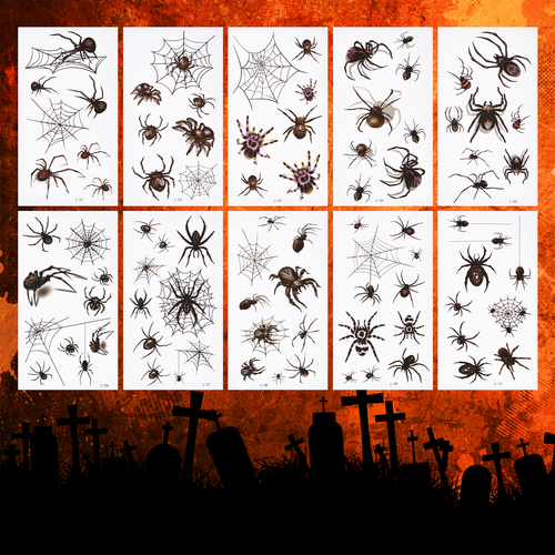 10 Packs Waterproof Temporary Tattoo Body Sticker Spider Fake Halloween Tattoo V - Picture 7 of 9