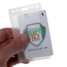 10 Pack - Rigid Hard Plastic Single Card ID Badge Holders - Clear w/ Side Insert