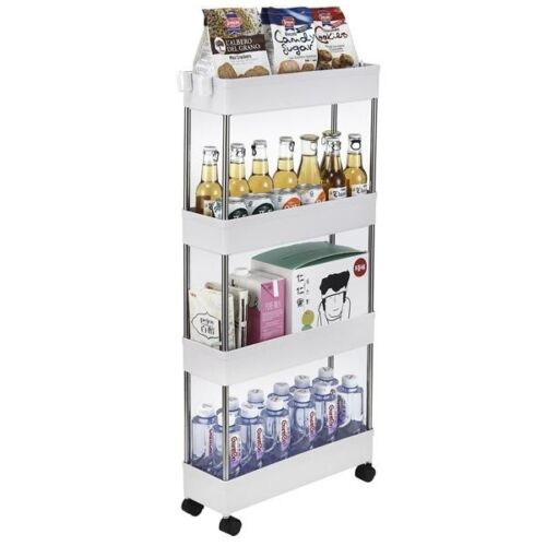 4 Tier Slim Storage Cart Mobile Shelving Unit Organizer Rolling Utility Rack - Picture 4 of 10