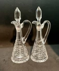 PAIR CRYSTAL CRUETS WITH STOPPERS 8.25” TOTAL HEIGHT X 2 ART DECO HANDCUT