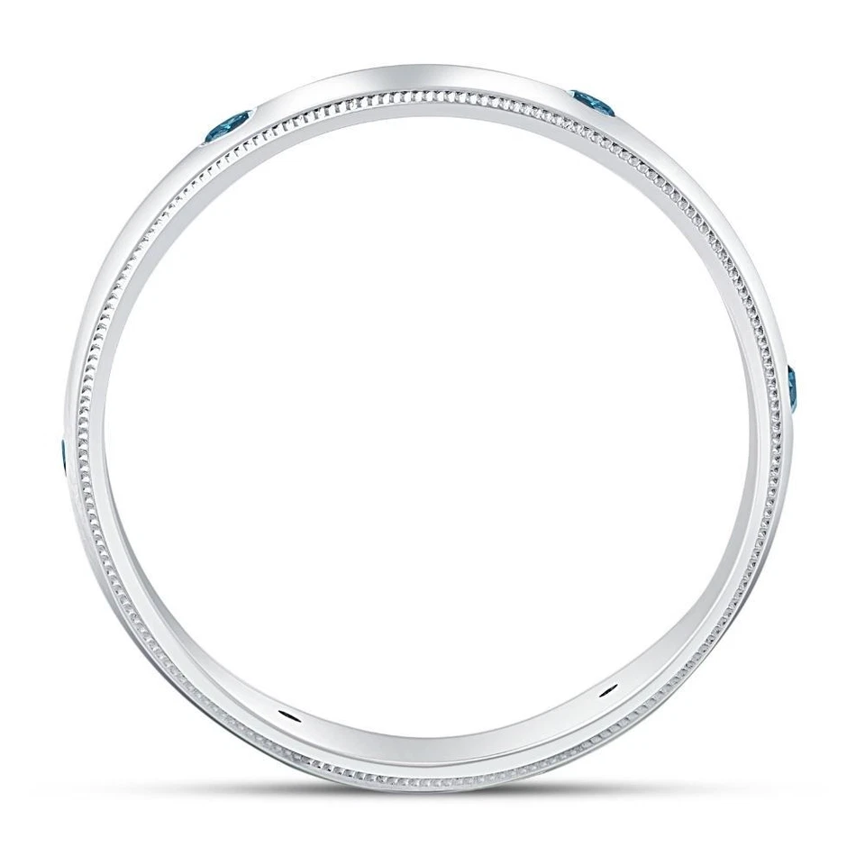 Mens Heat Treated Blue Diamond Wedding Ring 10K White Gold High Polished 6mm - Image 3 of 4