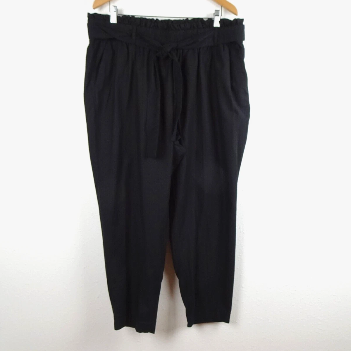 Calvin Klein Elastic Waist Pants Women's Plus Size 1X Black Paperbag Pull  On