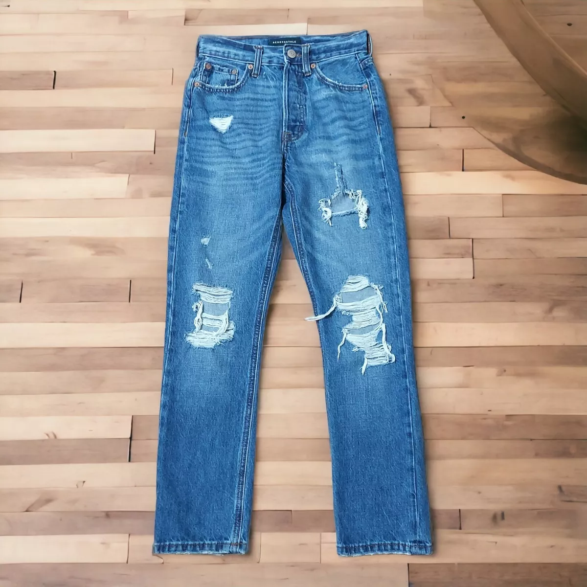 Aeropostale 90s Super High Rise Straight Ripped Jeans Size 00 eBay