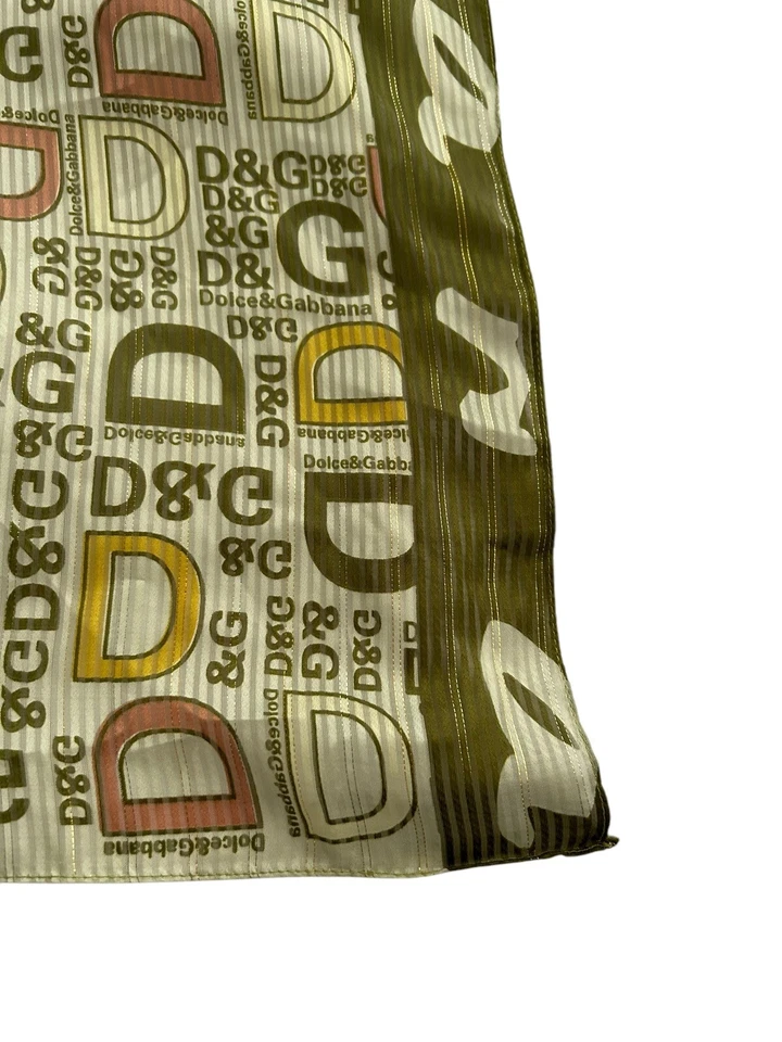 Dolce & Gabbana AOP Rectangular Seda Bufanda Verde Oliva Italia 60"x 21" Transparente Foto 2 de 4