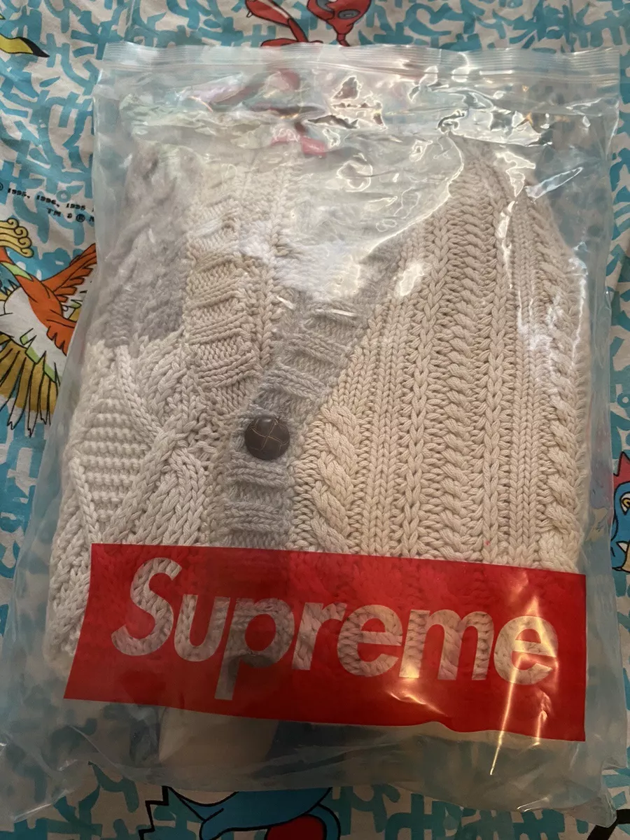 SUPREME PATCHWORK CABLE KNIT CARDIGAN IVORY FW 2023 SIZE MEDIUM READY TO  SHIP