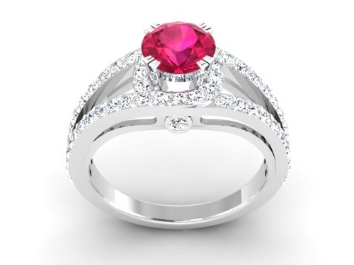 Bague Fiançailles Or Blanc Massif 14 Carats - Rubis Naturel 2,10 Ct + Diamants - Taille 8