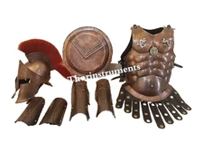 Medieval King Spartan Copper 300 Helmet W/RED Plume Muscle Jacket Leg ARM Guards