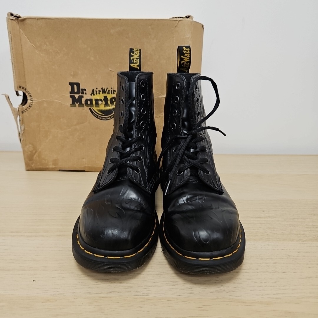 Dr Martens 1460 Flames Embossed Black Leather Ankle Rare Boots Size Uk 5 Eu 38 image 3