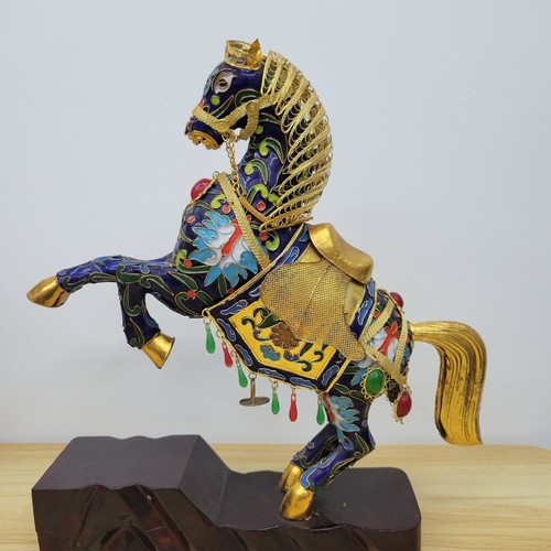 Chinese Cloisonné Rearing Horse – Enamel & Gilt Decorative Statue - Picture 4 of 12