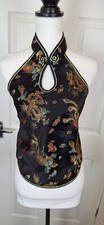 Vintage Womens Ladies Oriental Top Size 10 Multi Floral Sleeveless High Neck