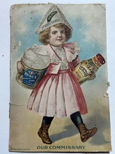 1900 HJ Heinz Co. Girl Our Commissionary Pickle Hat Baked Beans Ad Trade Card B4
