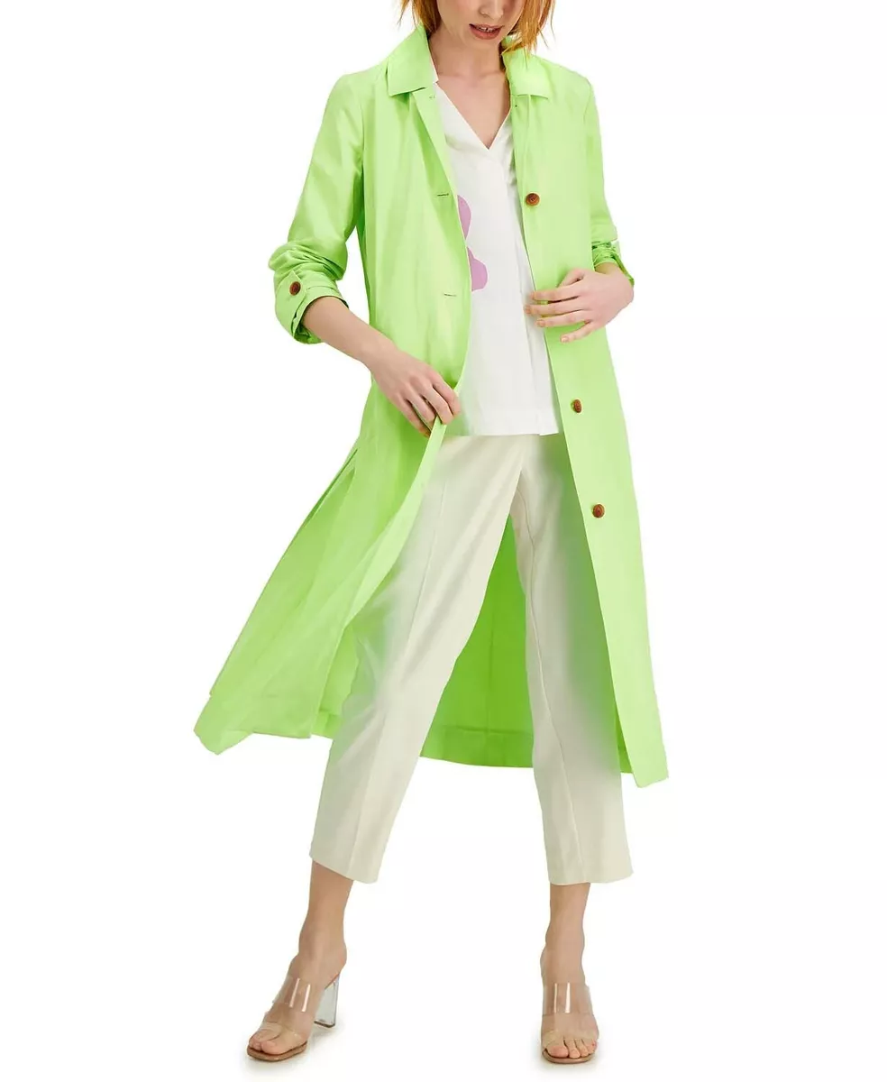 ALFANI Women's Button Lime Green Back-Pleat Trench Coat Size Medium $149