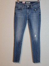 Levi  s 711 Skinny Jeans Womens 24 Mid Rise Distressed Stretch Dark Blue Denim