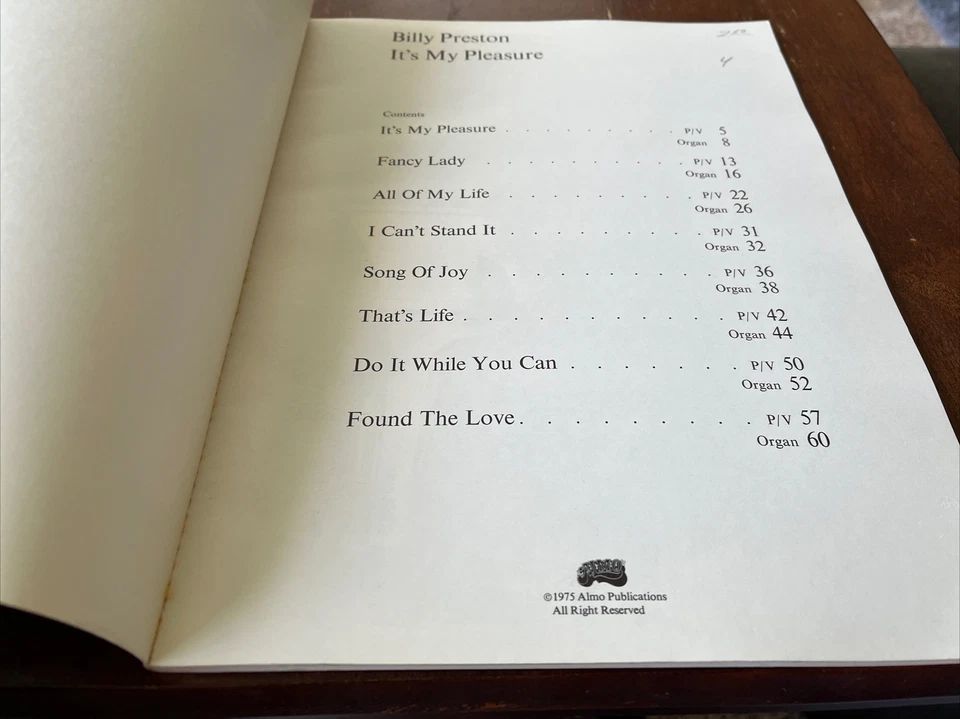 Billy Preston It’s My pleasure 1975 Almo RARE Songbook Piano/vocal/guitar Chords - Image 4 of 4