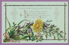 VTG LG VICTORIAN CHRISTMAS GREETING CARD FLOWERS POEM EDEN HOOPER M. H. g. v. M 