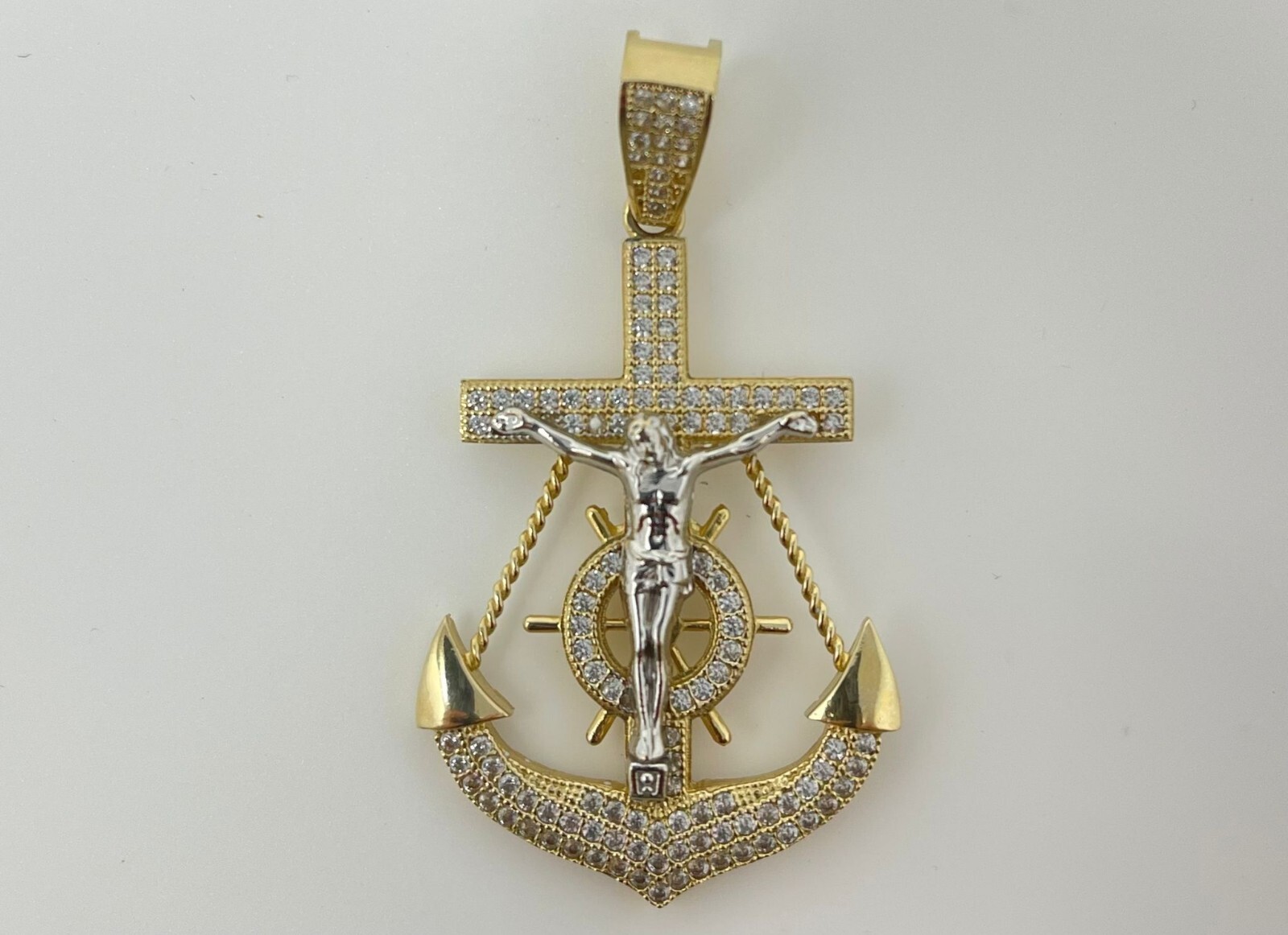 14k Gold Twotone Mariner's Anchor Cross With Christ … Gem