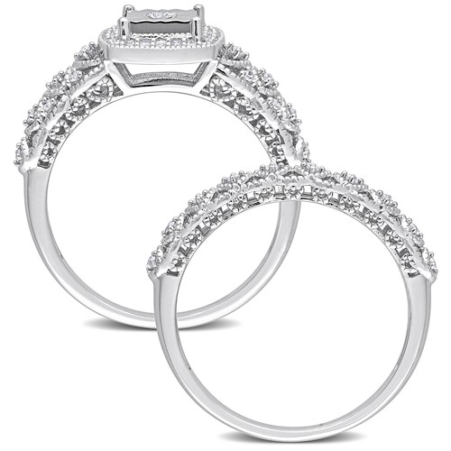 Amour Sterling Silver 1/3 CT TW Diamond Square Halo Bridal Ring Set - Bild 4 von 7