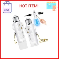 Light Socket to Plug Adapter, (2 Pack) Both Sides 3 Prong Light Bulb Outlet Sock