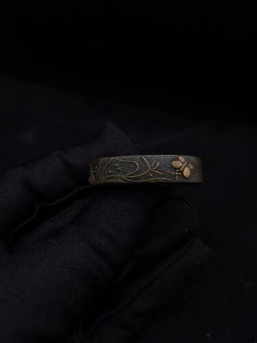 Japanese Sword butterfly Single Fuchi for Katana,Edo period antique F005 - Afbeelding 1 van 8