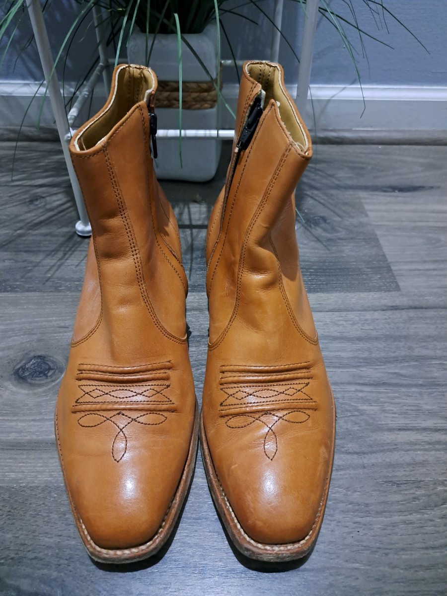 EUC VTG Hanover leather Ankle Boots Zippered Mens Western Style