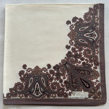 VTG Cream Cotton Handkerchief Brown Damask Paisley Ornament Pocket Square 18" P
