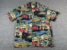 Vintage Paradise Found Hawaiian Shirt Mens Medium Route 66 Corvette Classic Cars
