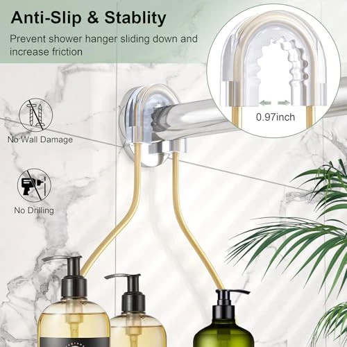 Shower Caddy Hanging, Bathroom Shower Organizer, No Drilling Shower Gold