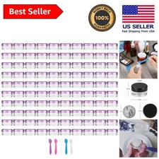 Compact 100 Pieces 3g Round Plastic Cosmetic Jars with Spatulas & Purple Lids