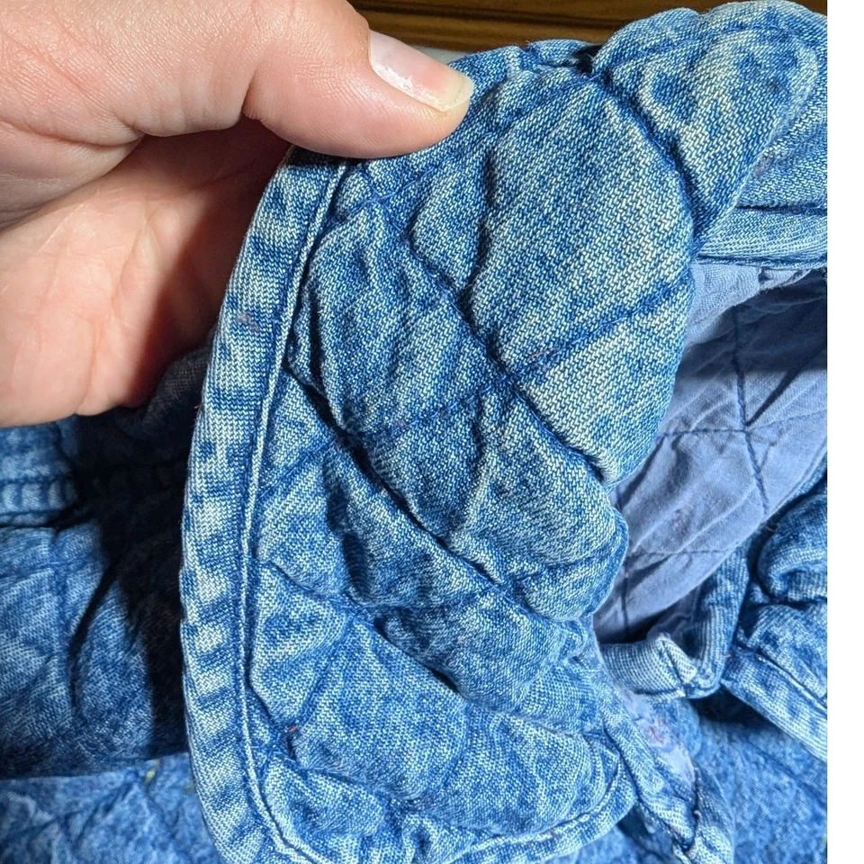 Vtg 1990s New Direction Quilted Denim Floral Embroidered Button Up Jacket 3X - Image 4 of 4