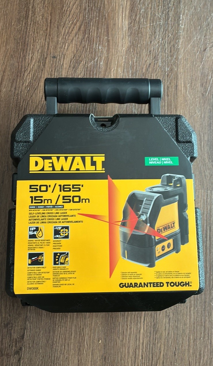 DEWALT DW088K 165 ft. Red Self-Leveling Cross Chalk Line Laser Level New