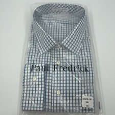 Paul Fredrick Men  s Dress Shirt 20-35 Teal Check Classic Fit Non-Iron Cotton NWT
