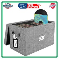 Vinyl Record Storage Box 7 Inch 45 RPM Case Holds 80 Albums Gray Collapsible