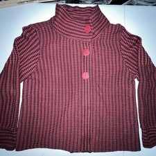 Habitat Clothes To Live in Cardigan Sweater L Mock Neck 3 Button/Snap Red Black