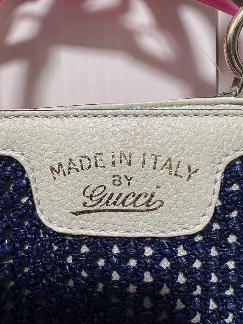 GUCCI Tote Bag Navy Bamboo Handle Large Unisex Marine Style Authentic thumbnail 2