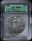 1991 $1 American Silver Eagle ICG MS 69 | Uncirculated UNC BU