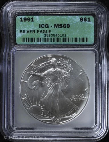 1991 $1 American Silver Eagle ICG MS 69 | Uncirculated UNC BU