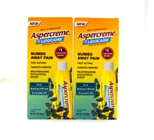 Aspercreme Eucalyptus Essential Oils Lidocaine Pain Relief Cream 3oz Lot of 2