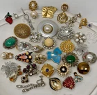 Lot Vtg Costume Jewelry Single Earrings Clip On Craft Repurpose Rhinestone M1