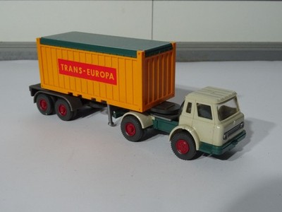 Wiking 1:87 H0 IH Open Top Container Sattelzug Trans Europa elfenbein patinagrün