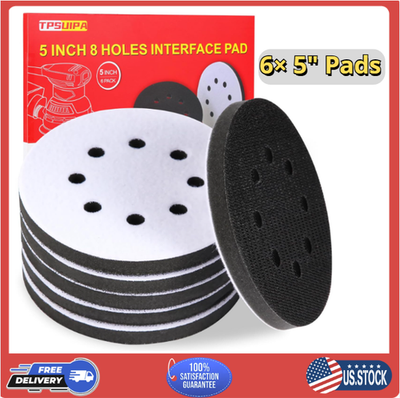 #ad 6 Pack 5in 8 Hole Interface Pad Orbital Sander Foam Hook Loop Pads $10.69