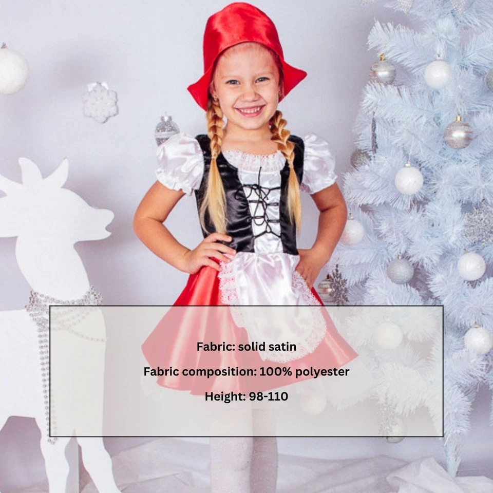 Vestido Caperucita Roja Infantil Niñas - Elegante Satén y Accesorios a Juego, con... Foto 3 de 4