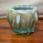 Vintage Fenton Blue & Butterscotch Opalescent Cactus Rosebowl Footed
