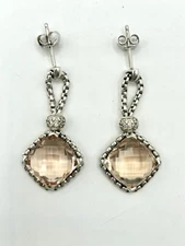 David Yurman Sterling Silver Morganite Cushion on Point Diamond Earrings