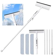 Window Squeegee Kit with Spray, Extension Pole, 14" Double Sided Cleaner & Rags
