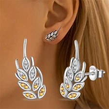 KUNSIR 925 Sterling Silver Wheat Sheaf Stud Earrings For Women Jewelry Gifts
