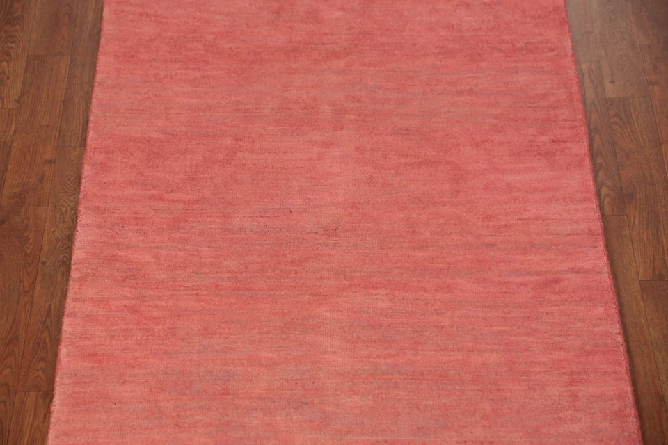 Pink/ Salmon Runner Rug 3x10 Handmade Wool Modern Style with Solid Design - Image 4 of 4