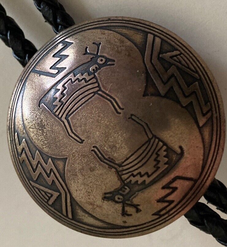Vintage Hopi Sterling Silver Bolo Tie Deer geomet… - image 1